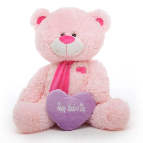 Pink 3.5 Feet Big Muffler Teddy Bear with a Purple Happy Mothers Day heart